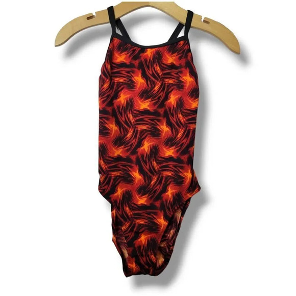SPEEDO women's black red open-back VINTAGE competitive one-piece swimsuit - Picture 1 of 10